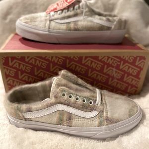 Vans Old Skool Mule Soft plaid fur sneaker shoes